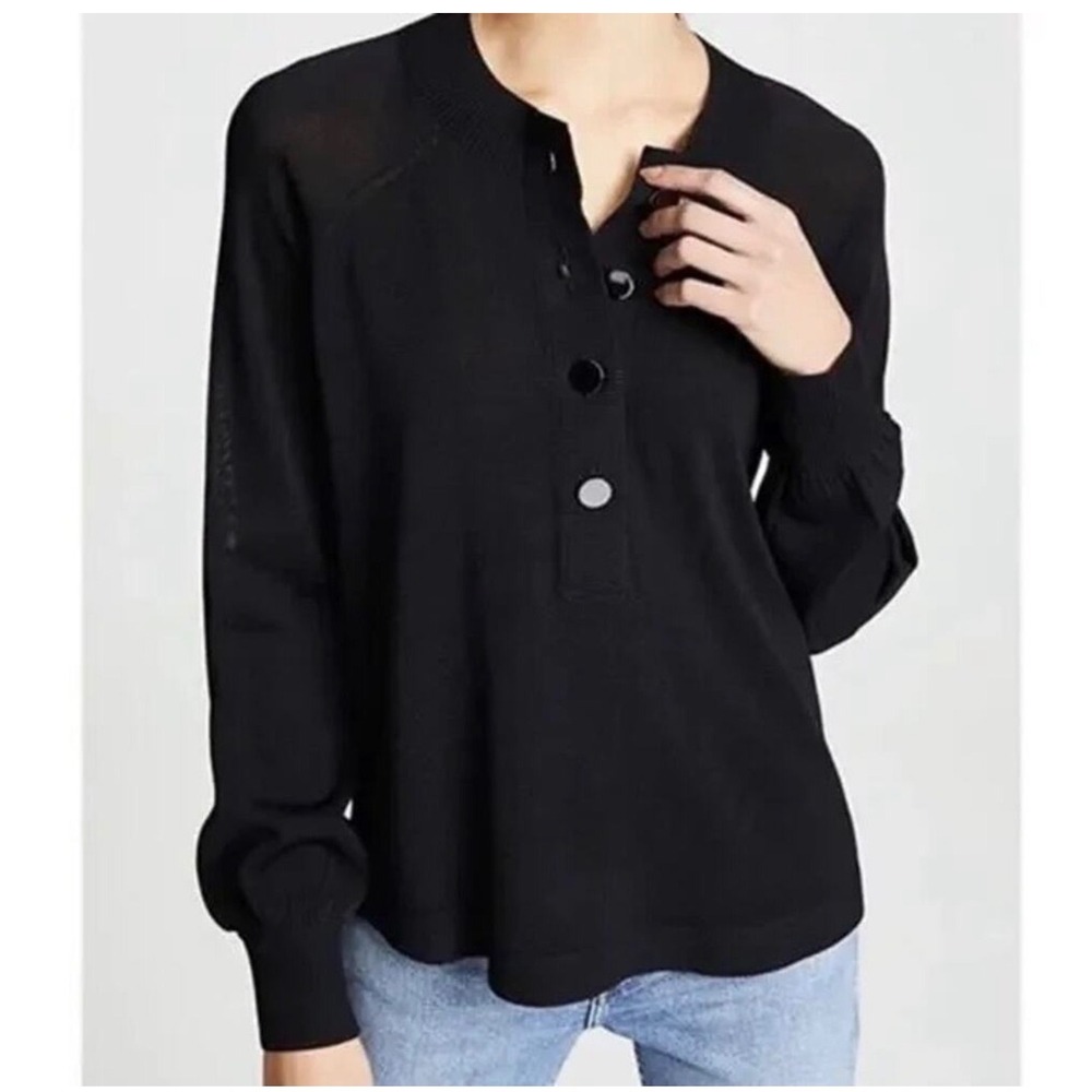 AYR Sundae Quarter Button Lightweight Sweater Black Henley Capsule Womens Large
